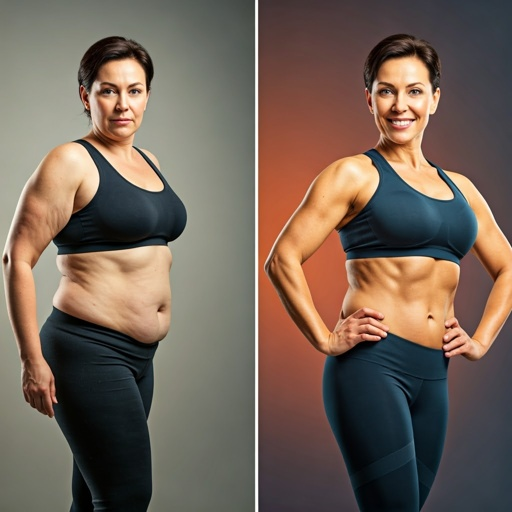 Significant weight loss transformation shown.